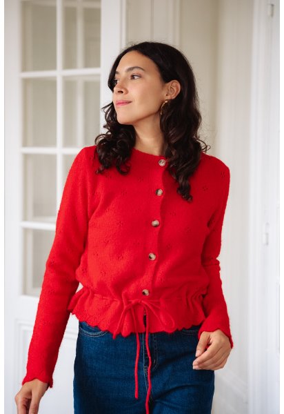 Gilet Marius - Gilet rouge manches longues boutonnage intégral finitions festonnées - Douze Juin