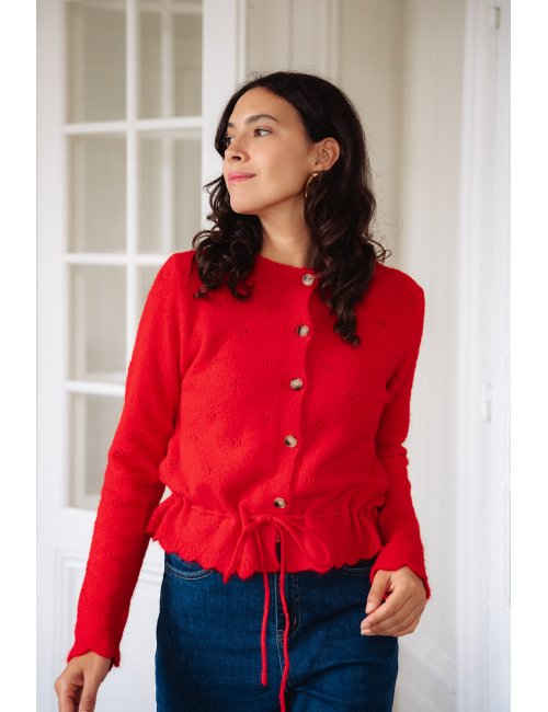 Gilet Marius - Gilet rouge manches longues boutonnage intégral finitions festonnées - Douze Juin