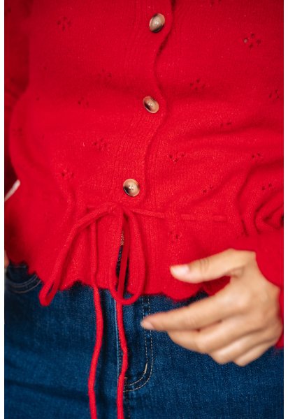 Gilet Marius - Gilet rouge manches longues boutonnage intégral finitions festonnées - Douze Juin