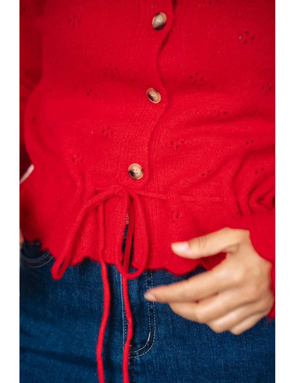 Gilet Marius - Gilet rouge manches longues boutonnage intégral finitions festonnées - Douze Juin
