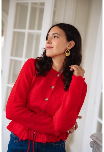 Gilet Marius - Gilet rouge manches longues boutonnage intégral finitions festonnées - Douze Juin