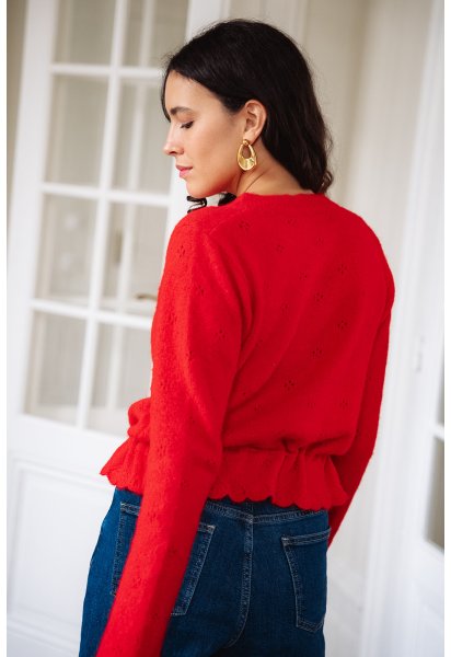 Gilet Marius - Gilet rouge manches longues boutonnage intégral finitions festonnées - Douze Juin