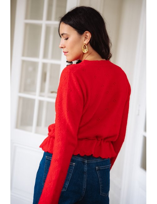 Gilet Marius - Gilet rouge manches longues boutonnage intégral finitions festonnées - Douze Juin