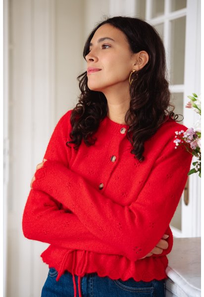 Gilet Marius - Gilet rouge manches longues boutonnage intégral finitions festonnées - Douze Juin