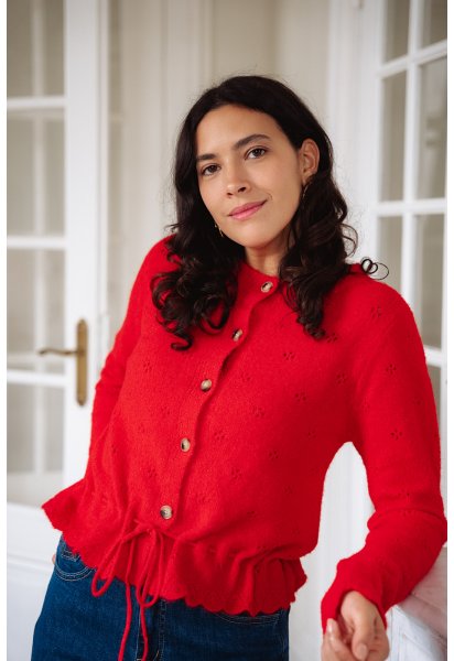 Gilet Marius - Gilet rouge manches longues boutonnage intégral finitions festonnées - Douze Juin