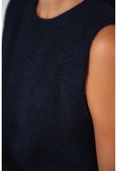 Pull Cesar navy - Pull marine sans manches encolure ronde coupe droite - Douze Juin