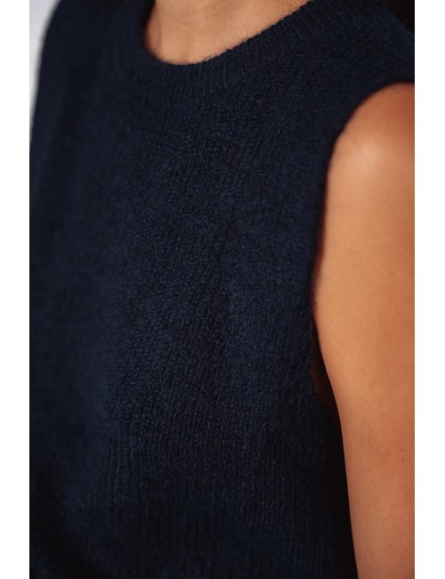 Pull Cesar navy - Pull marine sans manches encolure ronde coupe droite - Douze Juin