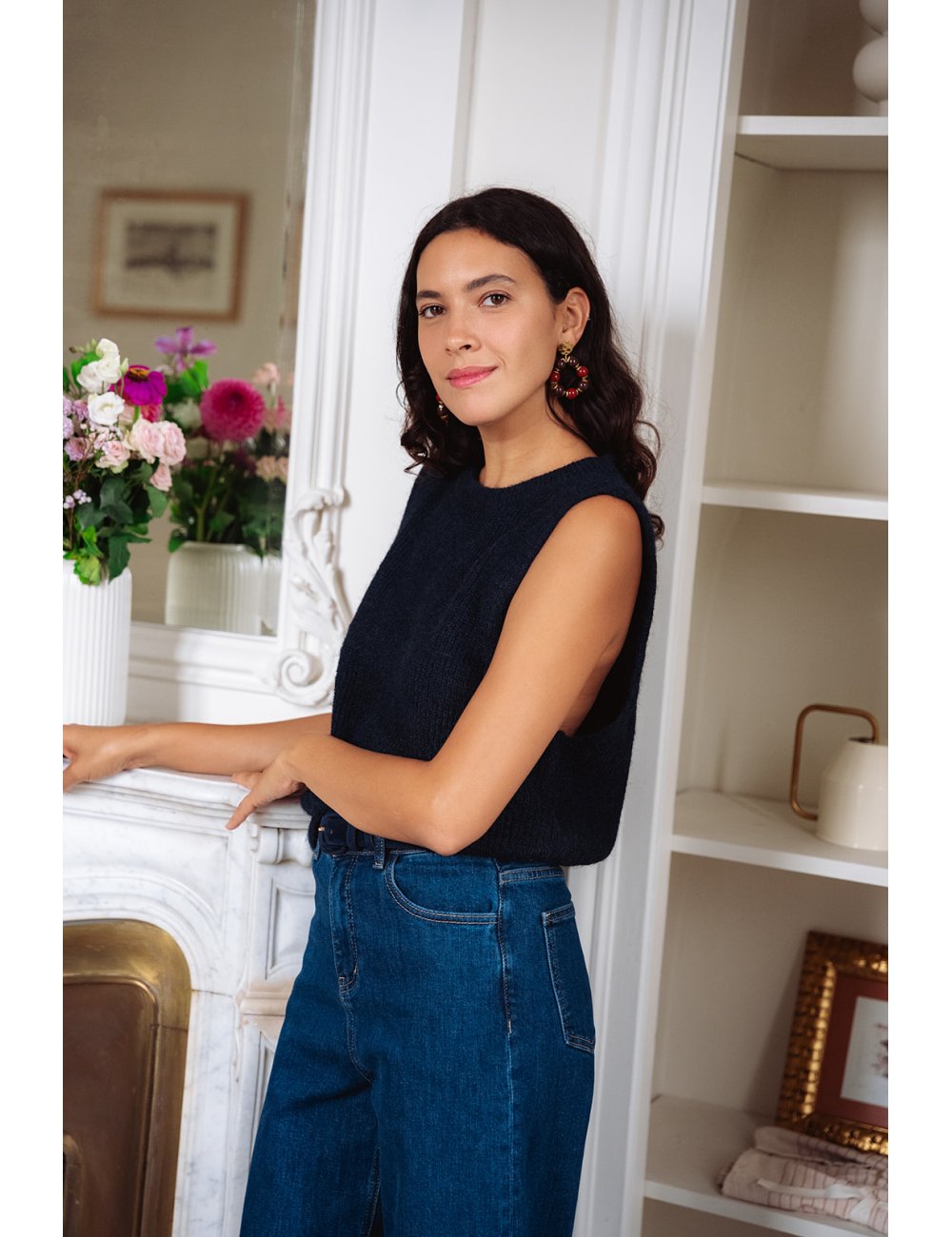 Pull Cesar navy - Pull marine sans manches encolure ronde coupe droite - Douze Juin