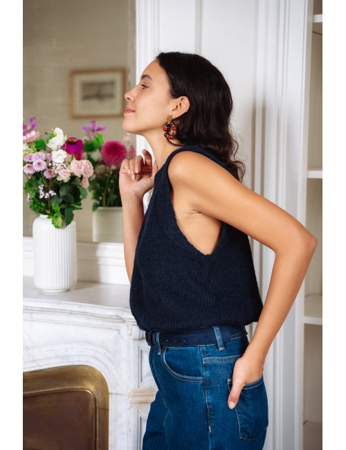 Pull Cesar navy - Pull marine sans manches encolure ronde coupe droite - Douze Juin