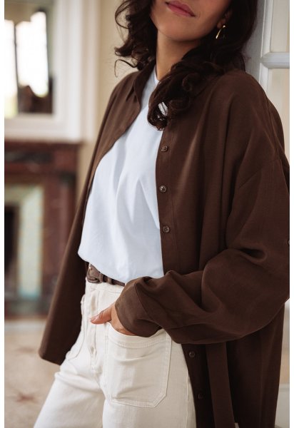 Chemise Alma - Chemise marron manches longues col chemise boutonnage intégral coupe ample - Douze Juin