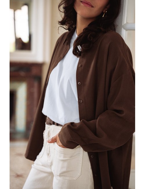 Chemise Alma - Chemise marron manches longues col chemise boutonnage intégral coupe ample - Douze Juin