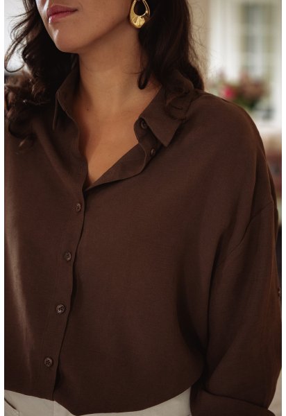 Chemise Alma - Chemise marron manches longues col chemise boutonnage intégral coupe ample - Douze Juin