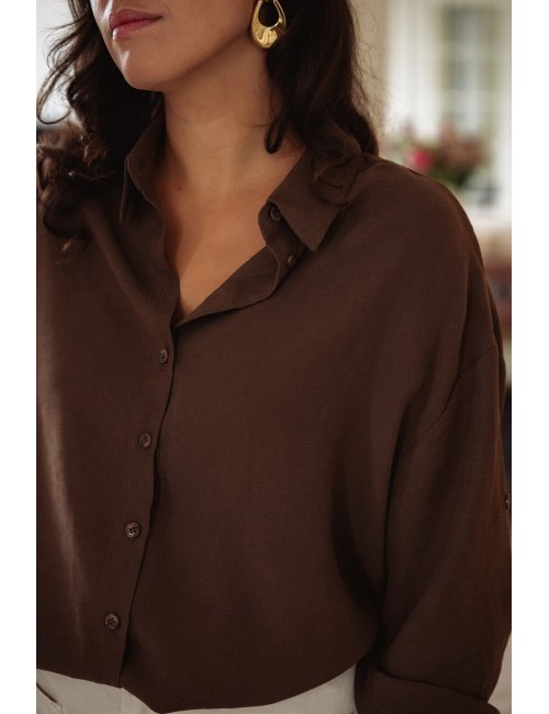 Chemise Alma - Chemise marron manches longues col chemise boutonnage intégral coupe ample - Douze Juin