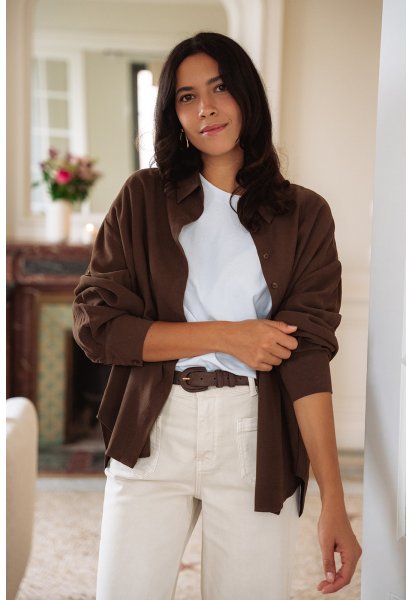 Chemise Alma - Chemise marron manches longues col chemise boutonnage intégral coupe ample - Douze Juin
