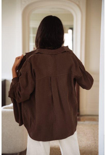 Chemise Alma - Chemise marron manches longues col chemise boutonnage intégral coupe ample - Douze Juin