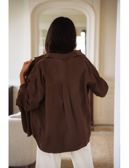 Chemise Alma - Chemise marron manches longues col chemise boutonnage intégral coupe ample - Douze Juin