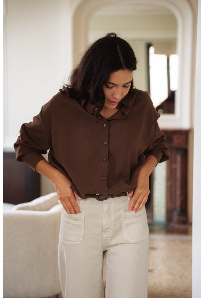 Chemise Alma - Chemise marron manches longues col chemise boutonnage intégral coupe ample - Douze Juin