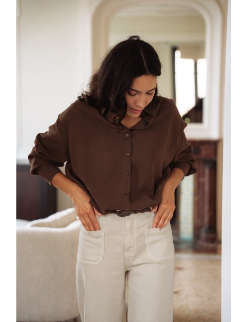 Chemise Alma - Chemise marron manches longues col chemise boutonnage intégral coupe ample - Douze Juin