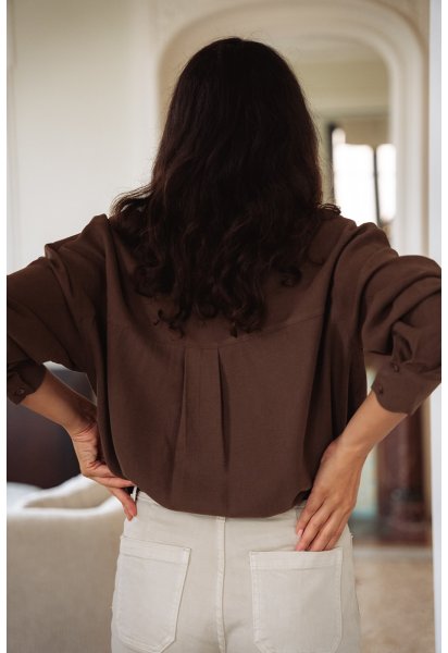 Chemise Alma - Chemise marron manches longues col chemise boutonnage intégral coupe ample - Douze Juin