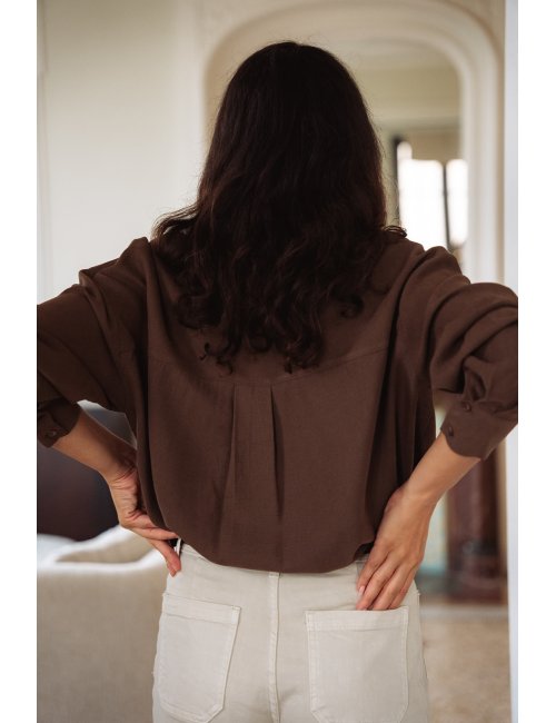 Chemise Alma - Chemise marron manches longues col chemise boutonnage intégral coupe ample - Douze Juin