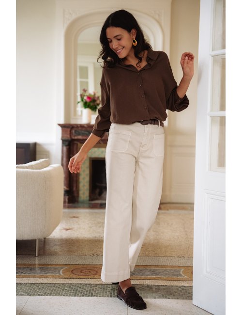 Chemise Alma - Chemise marron manches longues col chemise boutonnage intégral coupe ample - Douze Juin