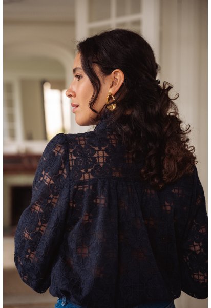 Chemise Adélie - Chemise marine manches longues encolure volant boutonnage intégral - Douze Juin