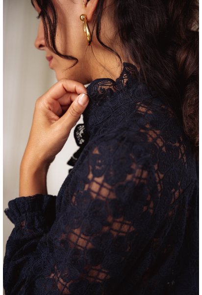 Chemise Adélie - Chemise marine manches longues encolure volant boutonnage intégral - Douze Juin