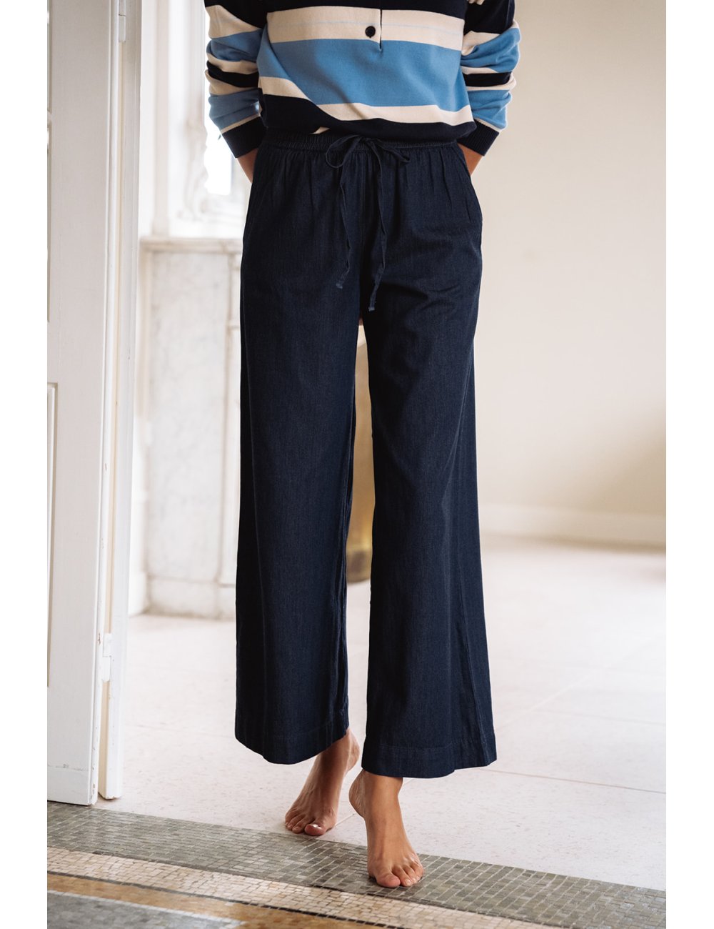 Pantalon Jude - Pantalon denim taille haute élastique lien à nouer - Douze Juin