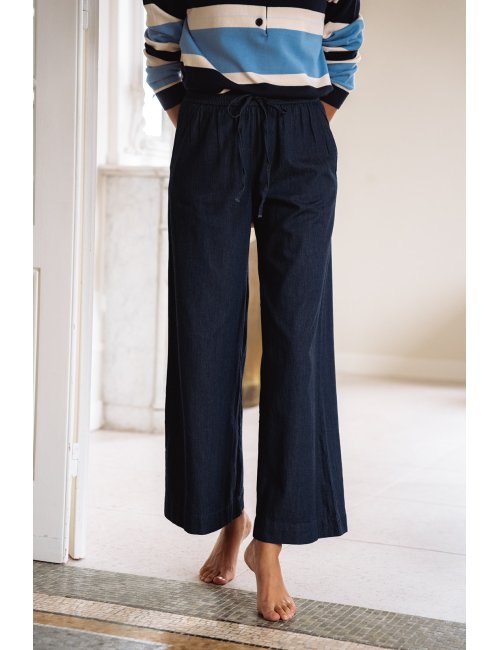 Pantalon Jude - Pantalon denim taille haute élastique lien à nouer - Douze Juin