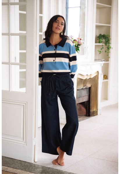 Pantalon Jude - Pantalon denim taille haute élastique lien à nouer - Douze Juin