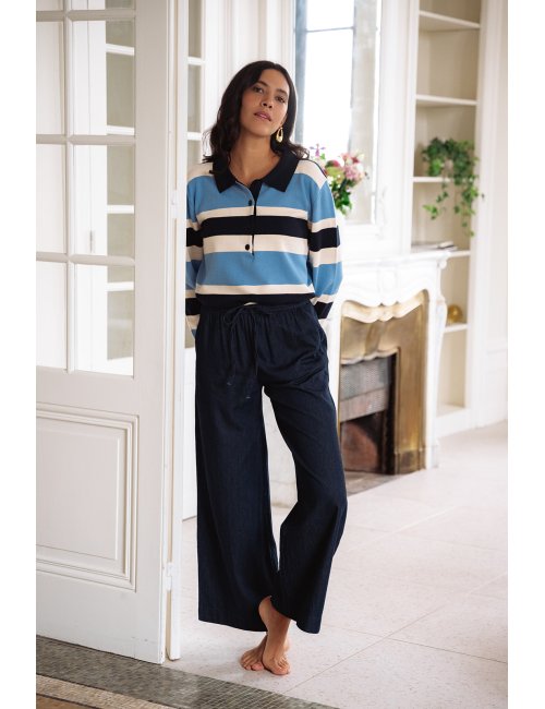 Pantalon Jude - Pantalon denim taille haute élastique lien à nouer - Douze Juin