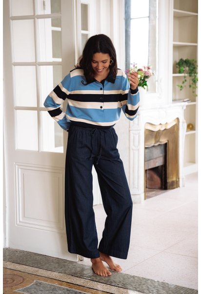 Pantalon Jude - Pantalon denim taille haute élastique lien à nouer - Douze Juin