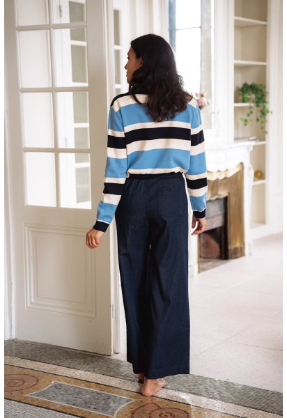 Pantalon Jude - Pantalon denim taille haute élastique lien à nouer - Douze Juin