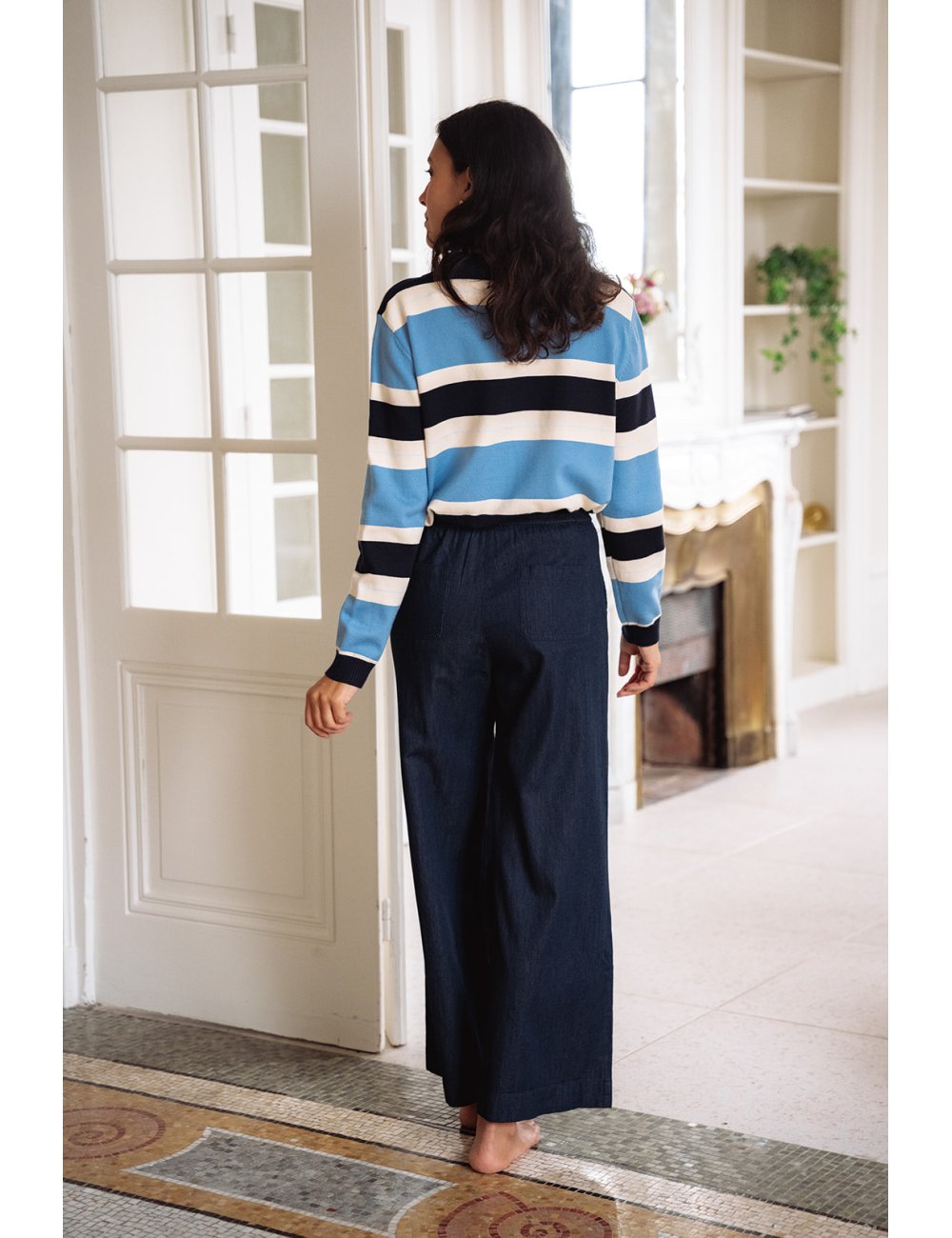 Pantalon Jude - Pantalon denim taille haute élastique lien à nouer - Douze Juin