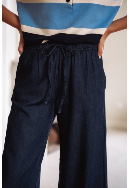 Pantalon Jude - Pantalon denim taille haute élastique lien à nouer - Douze Juin