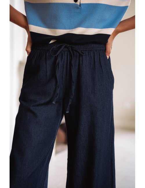 Pantalon Jude - Pantalon denim taille haute élastique lien à nouer - Douze Juin