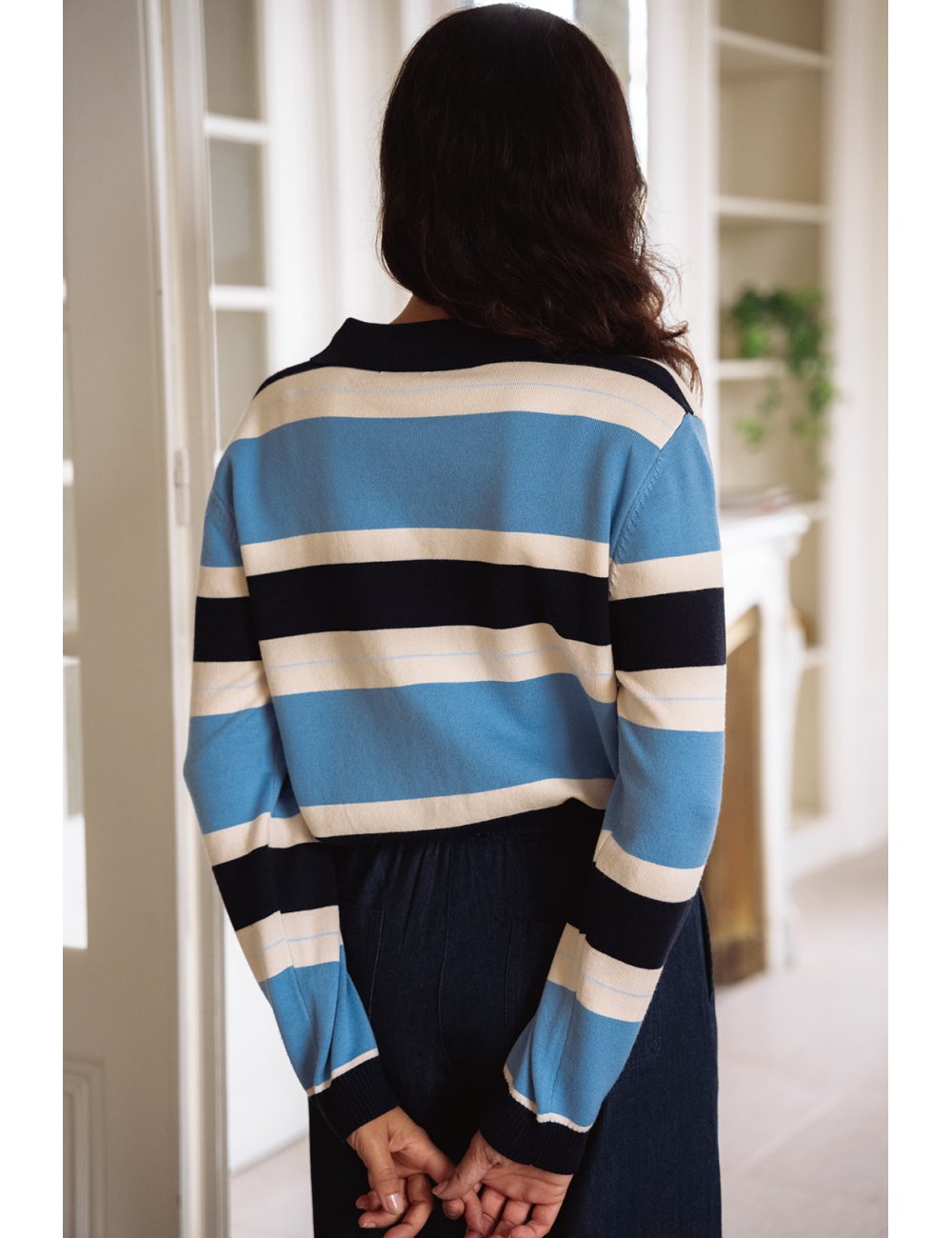 Sweat Eden - Sweat tricolore manches longues col polo boutonnage bords-côtes - Douze Juin