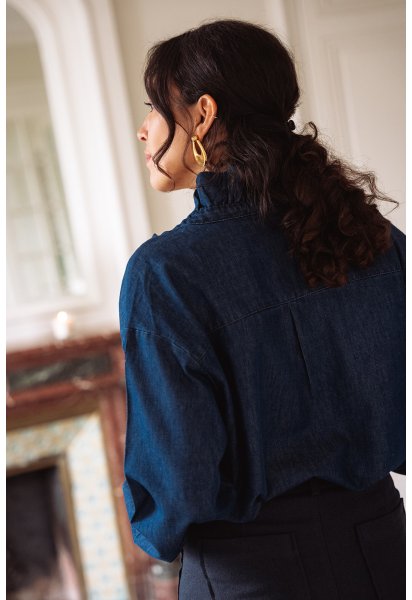 Chemise Cléo - Chemise denim manches longues encolure volant boutons-pressions - Douze Juin