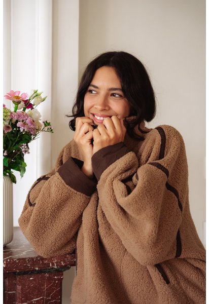 Pull polaire Gaston - Polaire marron col montant zip manches longues poches avant - Douze Juin