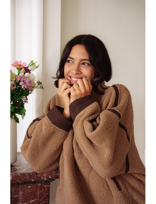 Pull polaire Gaston - Polaire marron col montant zip manches longues poches avant - Douze Juin