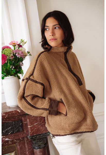 Pull polaire Gaston - Polaire marron col montant zip manches longues poches avant - Douze Juin