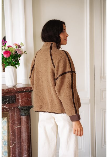 Pull polaire Gaston - Polaire marron col montant zip manches longues poches avant - Douze Juin