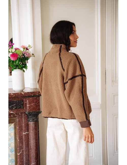 Pull polaire Gaston - Polaire marron col montant zip manches longues poches avant - Douze Juin
