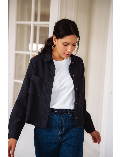 Veste Célestine - Veste marine manches longues col chemise boutonnage intégral coupe droite - Douze Juin