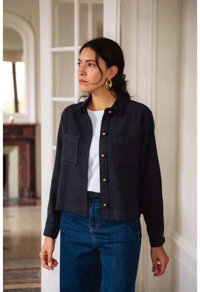 Veste Célestine - Veste marine manches longues col chemise boutonnage intégral coupe droite - Douze Juin
