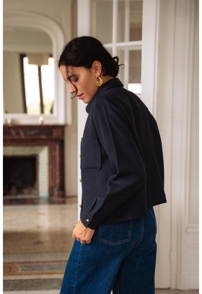 Veste Célestine - Veste marine manches longues col chemise boutonnage intégral coupe droite - Douze Juin