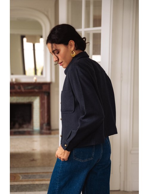 Veste Célestine - Veste marine manches longues col chemise boutonnage intégral coupe droite - Douze Juin