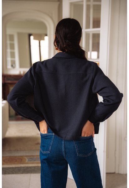 Veste Célestine - Veste marine manches longues col chemise boutonnage intégral coupe droite - Douze Juin
