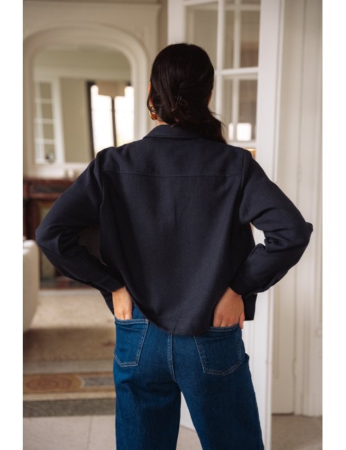 Veste Célestine - Veste marine manches longues col chemise boutonnage intégral coupe droite - Douze Juin