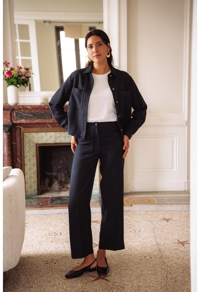 Veste Célestine - Veste marine manches longues col chemise boutonnage intégral coupe droite - Douze Juin